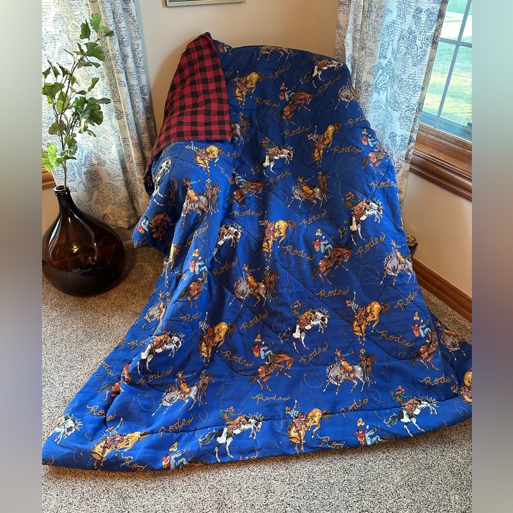 Vintage rodeo / buffalo plaid twin size child’s comforter